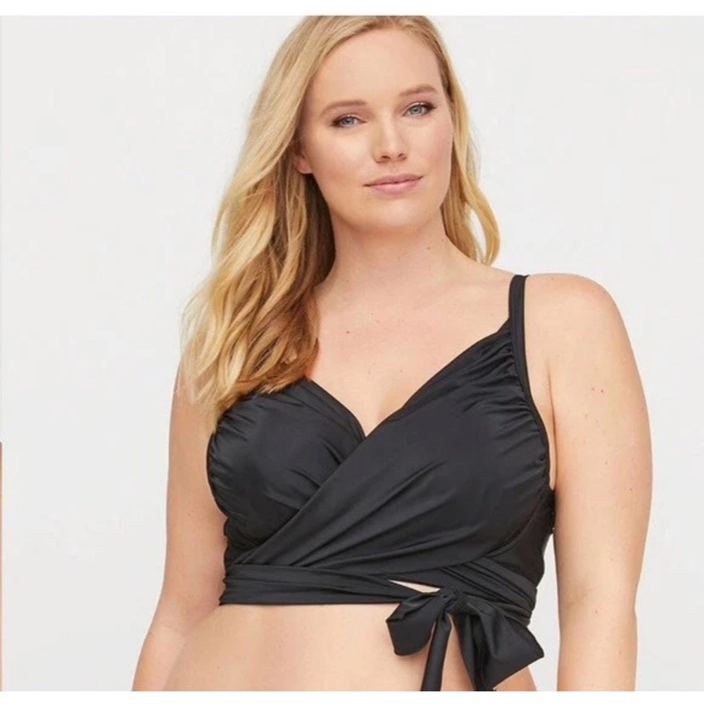 Swim by Cacique Black Multi Way Wrap‎ Bikini Top Plunge Underwire 42DD 1085624